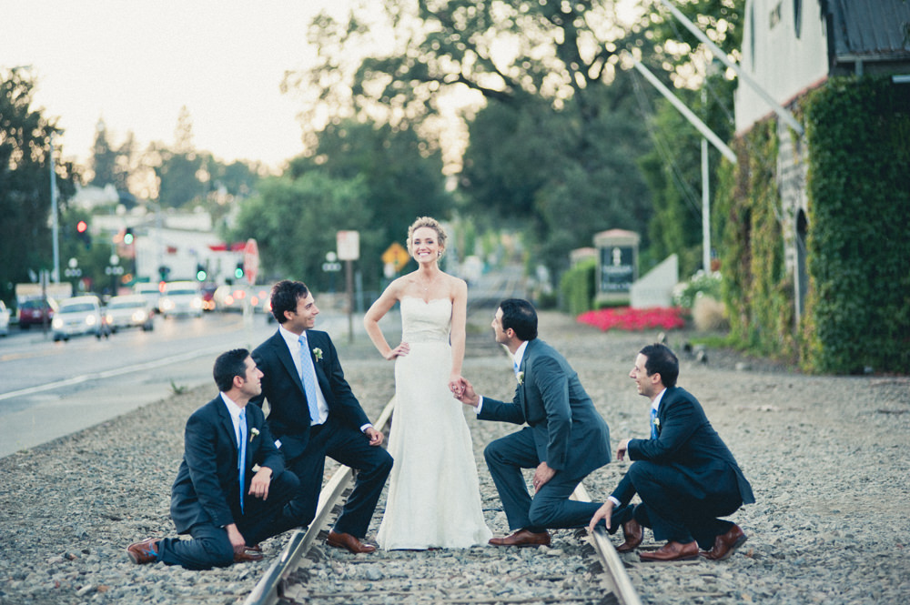 Napa Valley Train Track Wedding Party Portrait