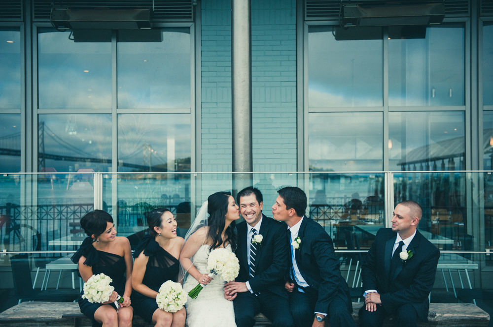 Wedding Party Joking Around Outside Ferry Building