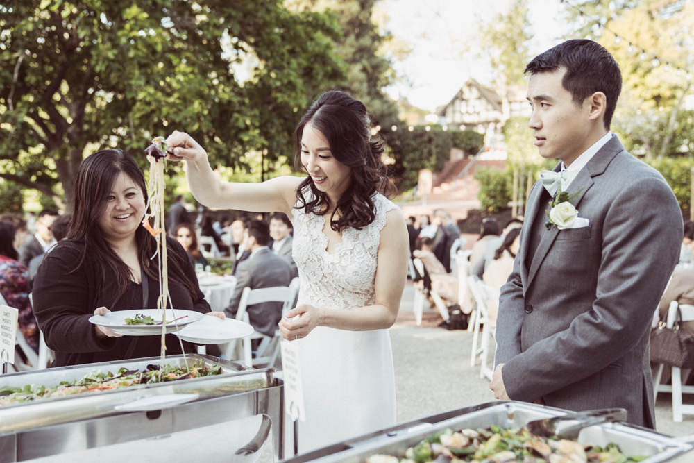 Bride and groom at Michi buffet at Piedmont Community Hall wedding