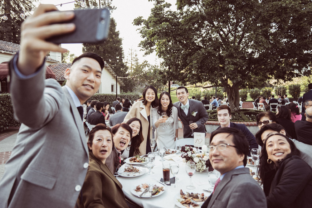 Wedding table visit selfie at Piedmont Community Hall wedding