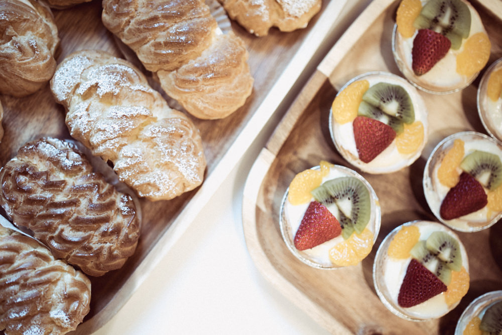 Fruit tart and cream puffs at Piedmont Community Hall wedding