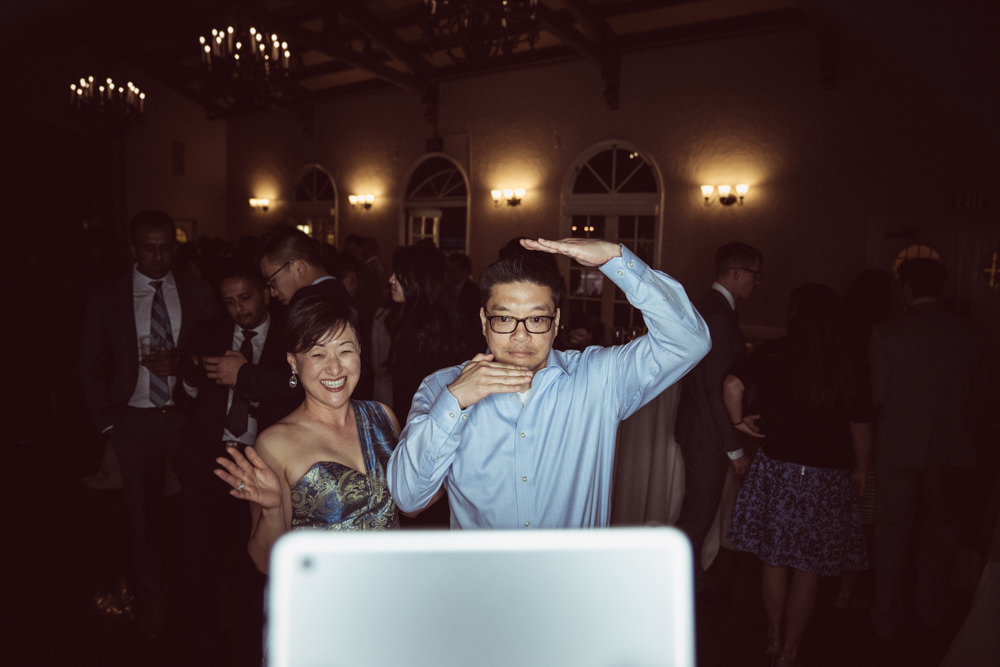 Guests posing at giffy.us machine at Piedmont Community Hall wedding