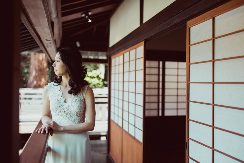 Bride waiting for first look at Piedmont Community Hall wedding