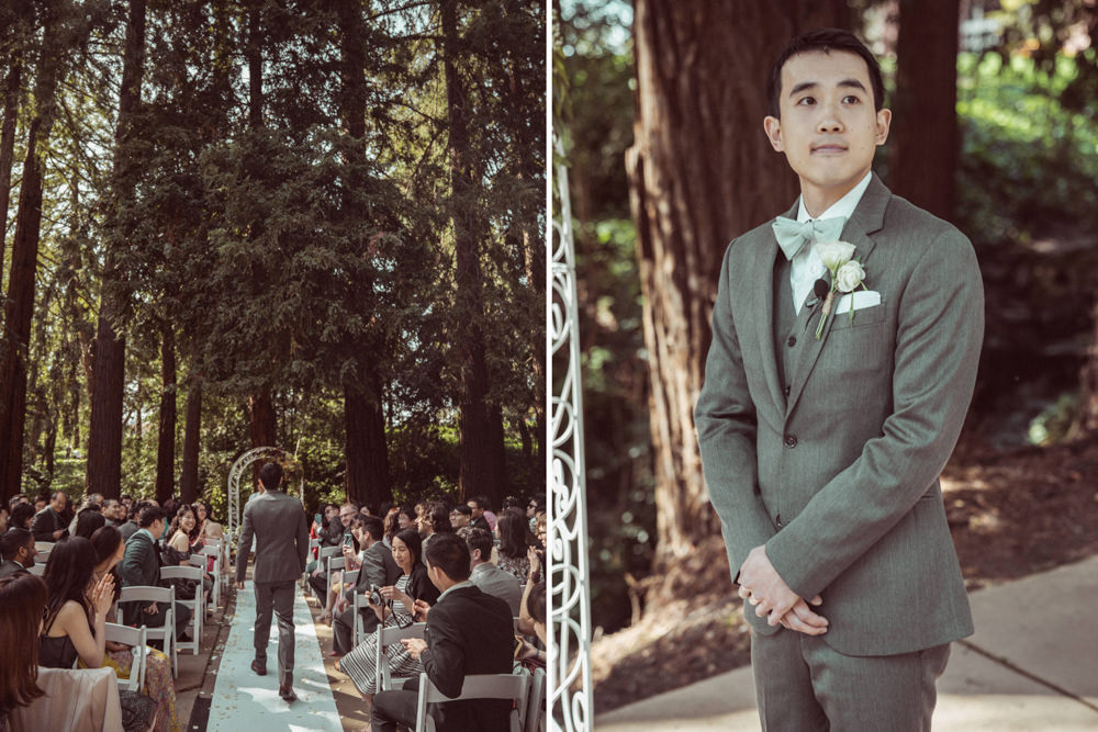 Groom waiting for bride at Piedmont Community Hall wedding