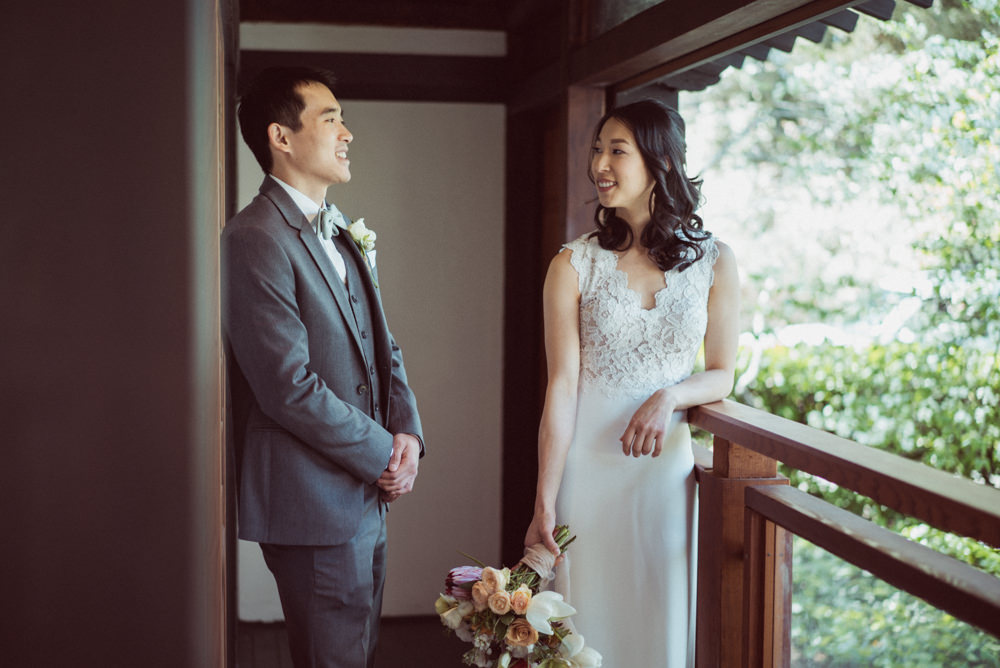 Bride and groom first look at Piedmont Community Hall wedding