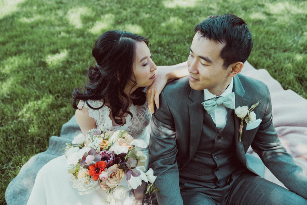 Bride and groom wedding portrait at Piedmont Community Hall wedding