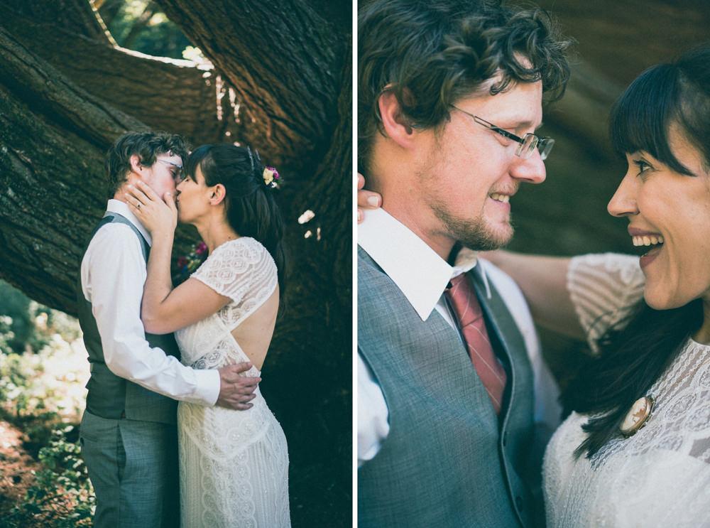 Couples wedding portrait in front of tree