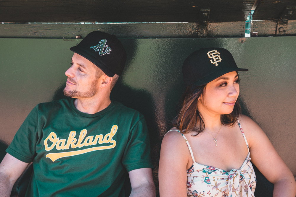 Giants vs A's rivalry engagement shoot