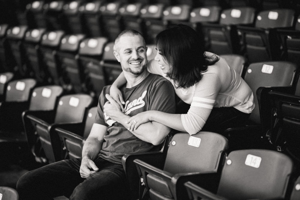 Booking engagement photography shoot at Oakland A's coliseum