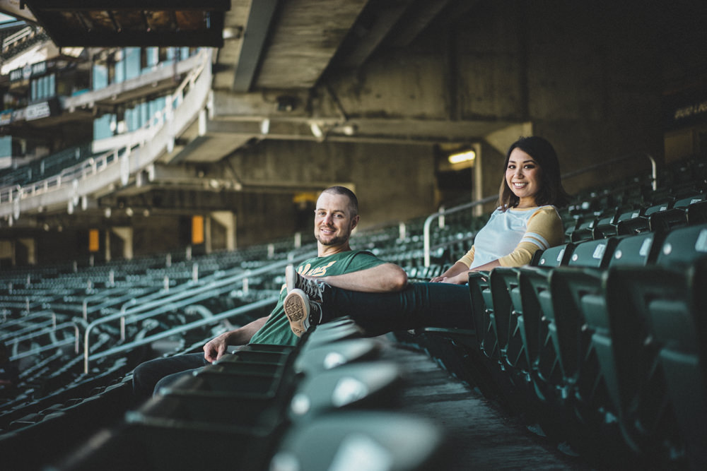 Engagement shoot at Oakland Coliseum stadium