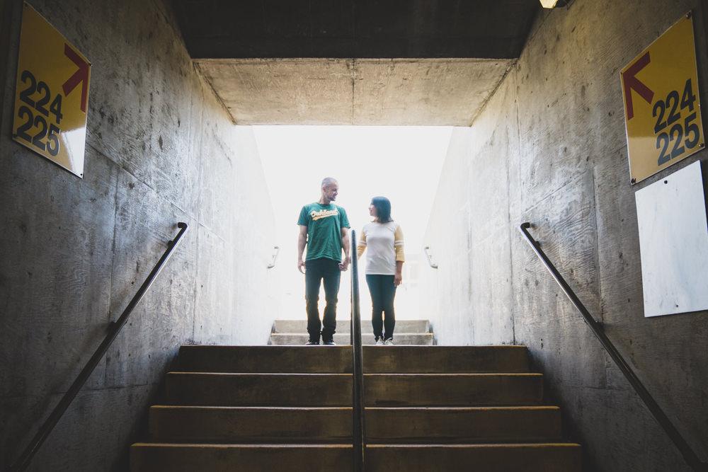 Creative oakland coliseum tunnel wedding engagement shoot