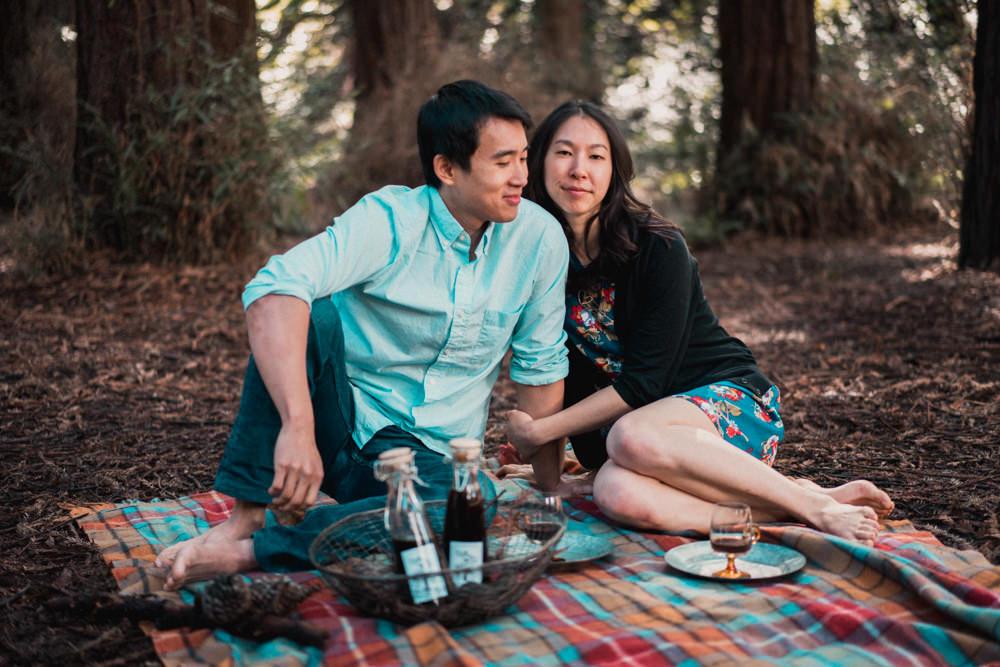Coffee picnic engagement shoot idea in Golden Gate Park
