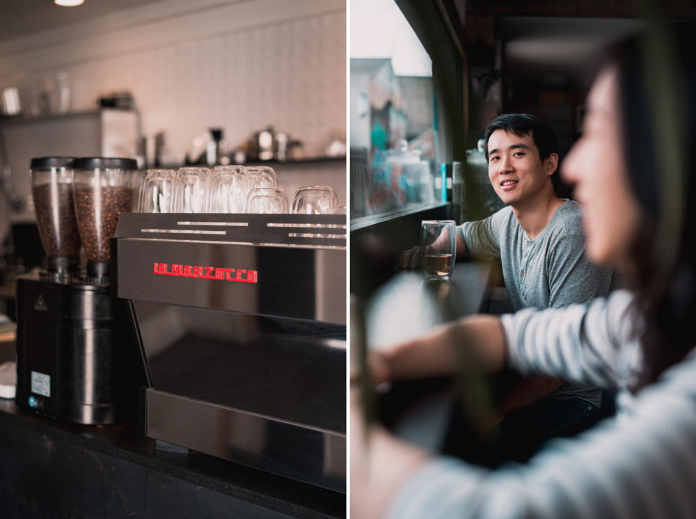 Coffee shop engagement shoot at Mission Coffee in San Francisco