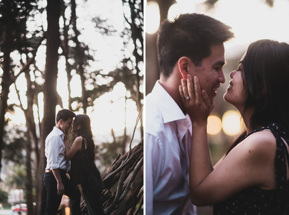 Couple's engagement shoot at Andy Goldsworthy's Woodline in San Francisco