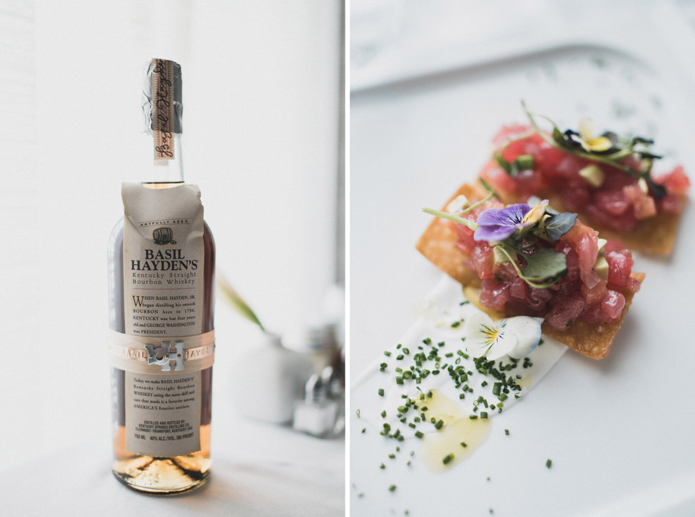 Basil Hayden Kentucky Bourbon Whiskey and Tuna Tartare with edible flowers