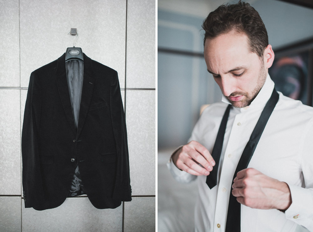 Groom getting ready at Palace Hotel