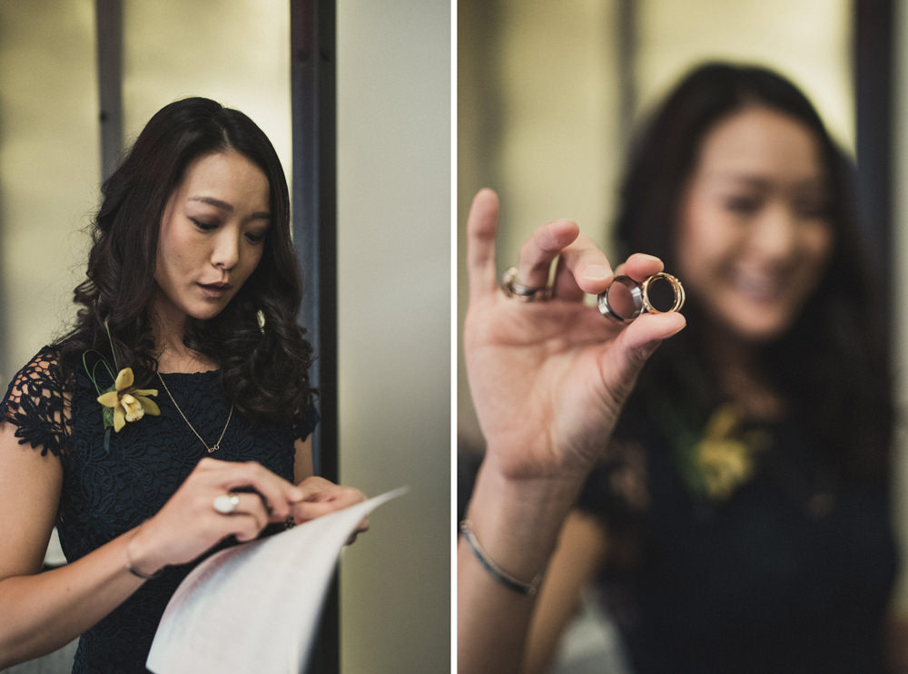 Bride's sister holding wedding rings at Mourad's SF
