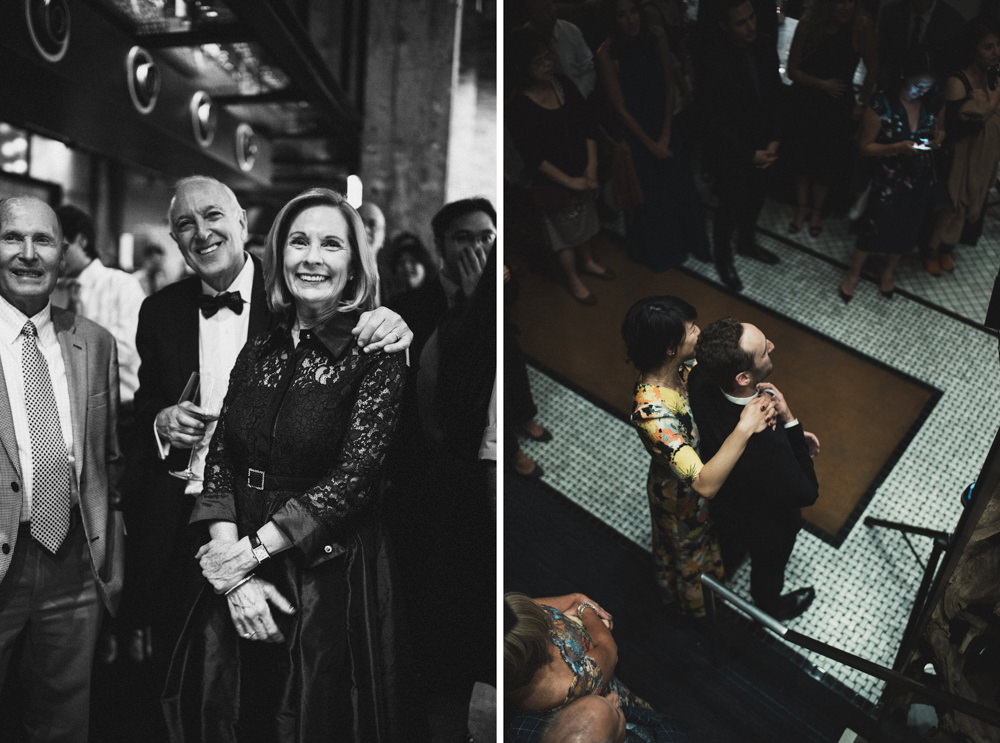 Candid shot of parents during wedding toast at Mourad's San Francisco