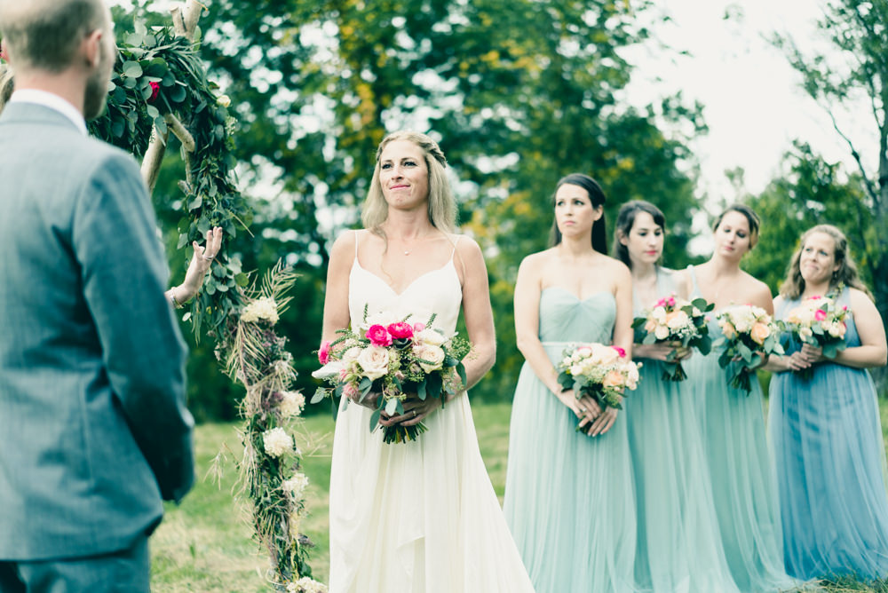Fall themed wildflower bouquet and wedding altar idea