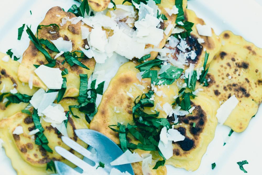 Pan-fried lasagna and parmesan wedding catering