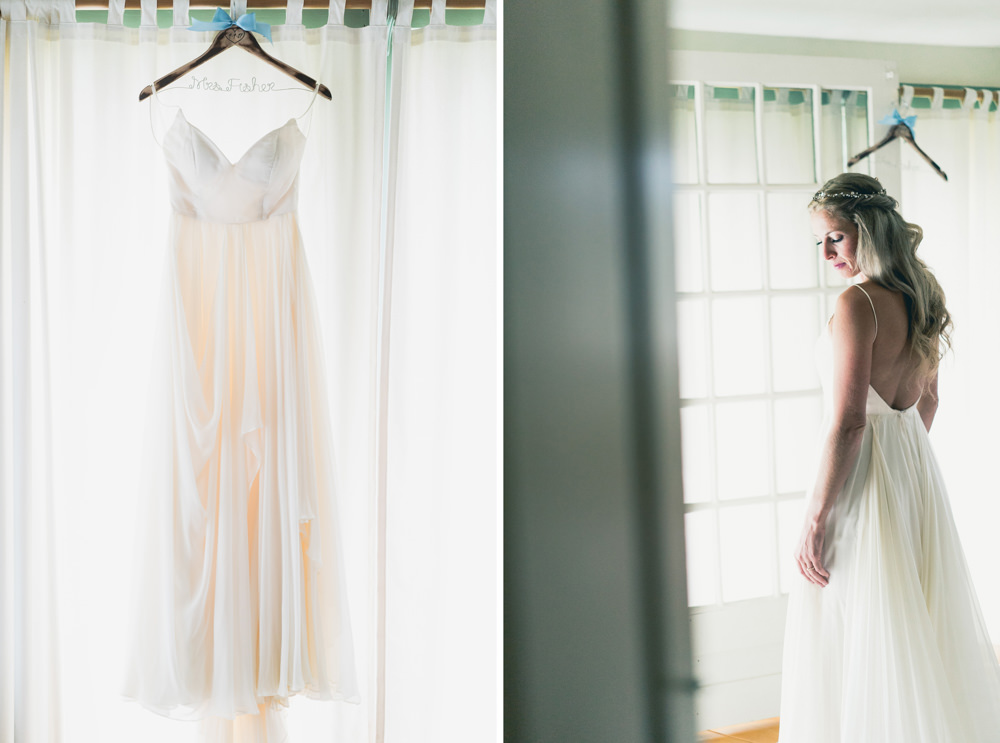 Off-white chiffron wedding dress shot
