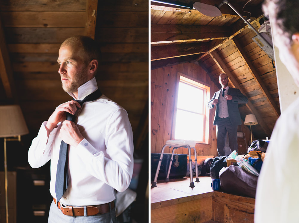Groom getting ready in farm house themed fall wedding