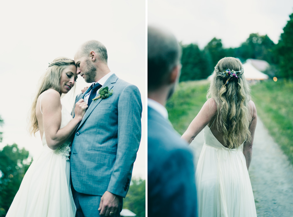 Bride and groom follow me to photos in Vermont fall wedding