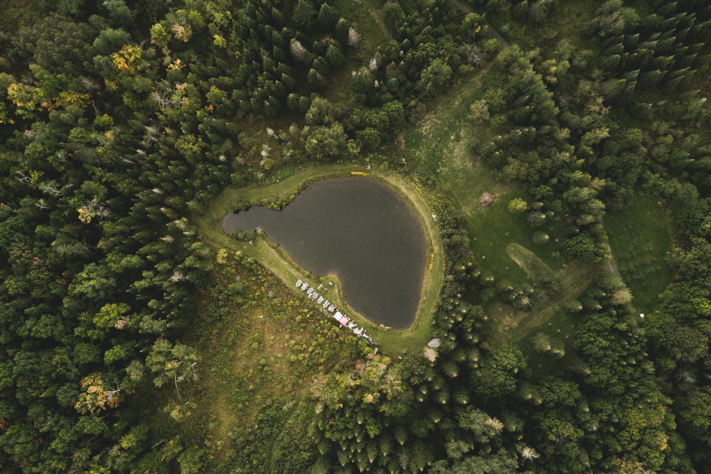 Mavic Pro drone shot of turtle shaped lake in Vermont